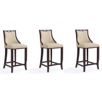 Manhattan Comfort 3-BS008-CR Emperor 41 in. Cream and Walnut Beech Wood Bar Stool (Set of 3)